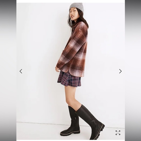 Madewell Brushed Plaid Knit Shirt Jacket Faded Fig Button Pockets Women medium - Picture 14 of 16